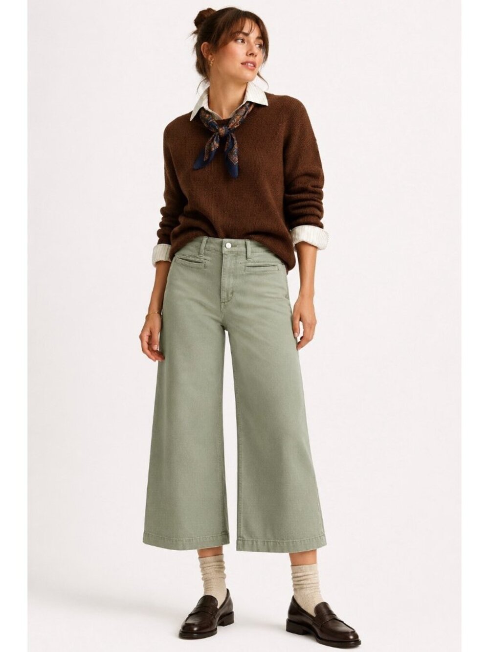 OAT NEW YORK cropped wide leg jeans culottes mint green 4 27 denim autumn